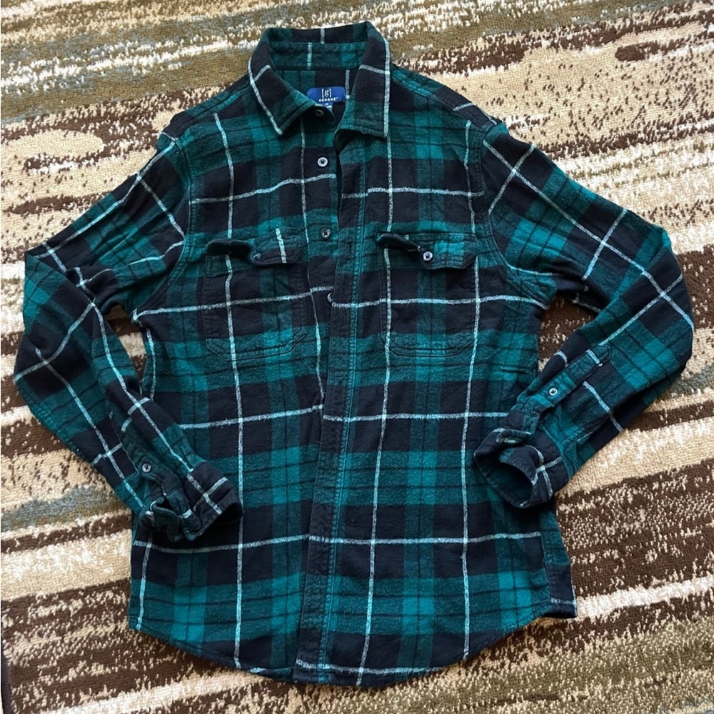 Men’s George Green and Black Plaid Flannel Shirt